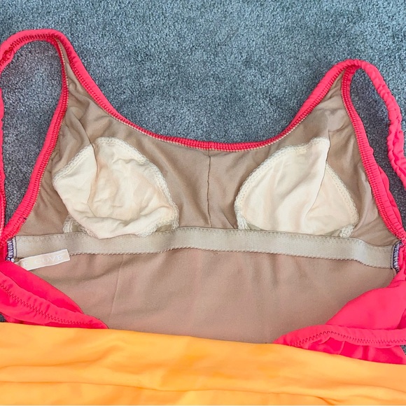 L 12 VTG Le Cove 90’s Neon Colorblock Low Back One Piece Ruched Swimsuit - Picture 10 of 12